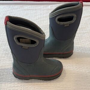 Bogs Kids Navy and Gray Rain Boots with Red Accent